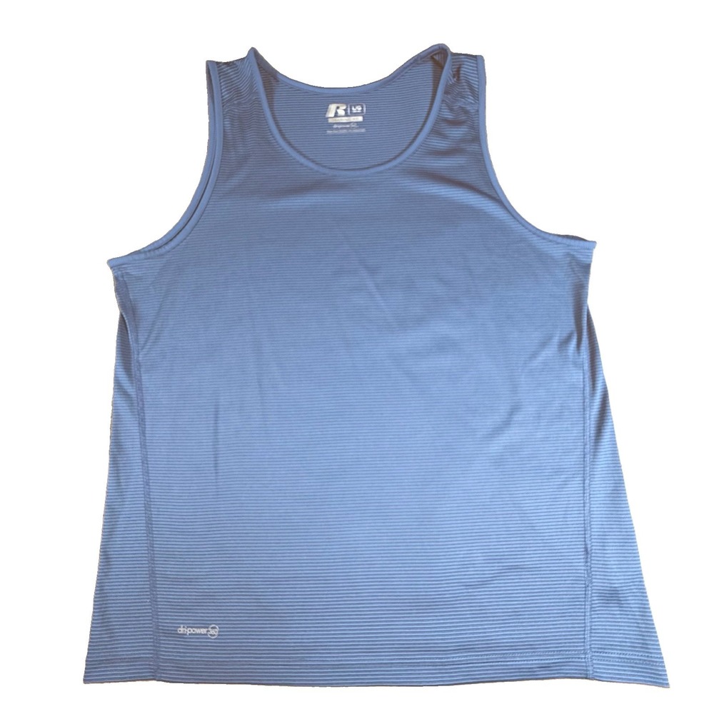 SUPER Russell training fit dri-power Royal  blue Striped Lt Wt Tank - mens L